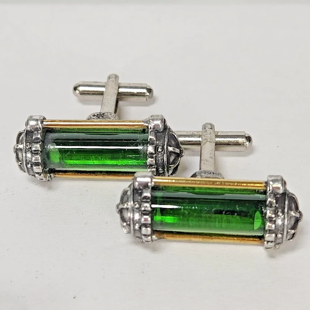 Alchemy 1977 Miasmatic Reactor Core Cufflinks Green Silver Steampunk CL11